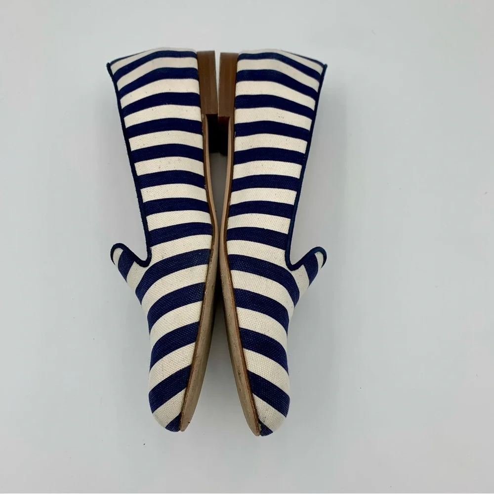 J Crew Cleo Loafers Flats Navy White Stripe Women Sz‎ 6.5 Preppy Nautical Shoes